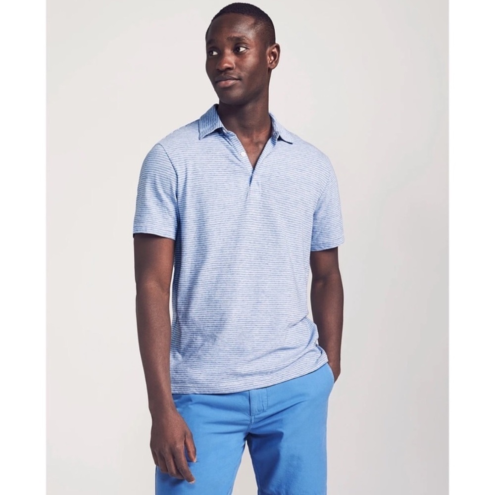 Faherty Blue Stripe Polo Shirt Sz Medium Pima Cotton